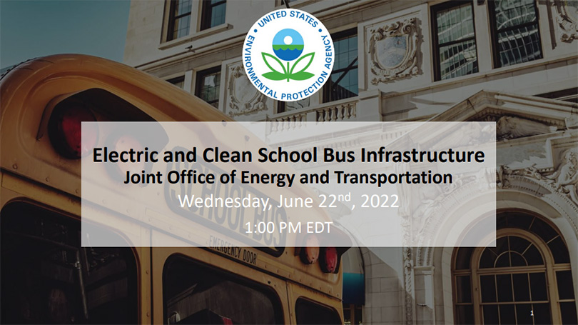 Electric and Clean School Bus Infrastructure Presentation opening slide.