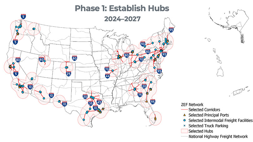 Phase one map of charging hubs in the United States. 
